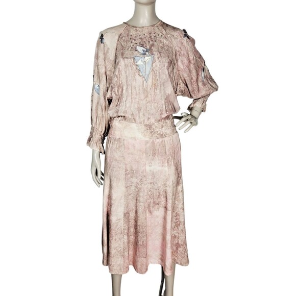 VTG 80s Marc D'Alcy Paris Hand Dyed Beaded Embroidered Floral Artsy Boho Dress - Picture 1 of 15
